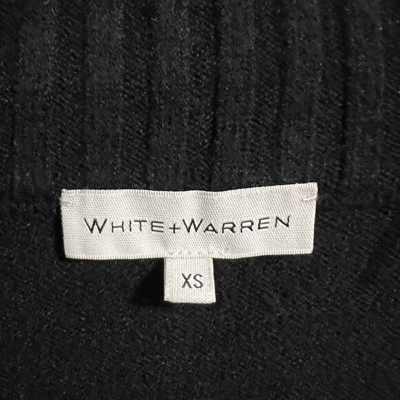 White + Warren Cardigan XS Sweater Black Coatigan Wool Blend Patch Knit - Picture 7 of 8